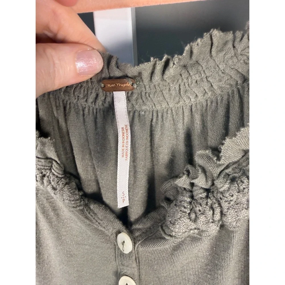 Free People Ruffle Henley Peplum Top Boho Cottagecore Linen Blend Size S